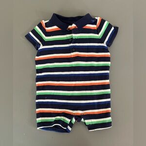 Janie and Jack 3-6 Mo striped Blue Green White Orange Polo romper shortall
